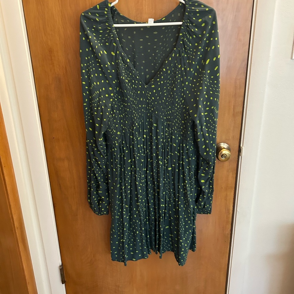 Universal Thread Olive Dress with Lime Dots
